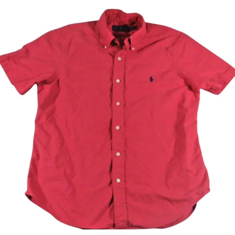 Polo Ralph Lauren Shirt Men L Red Cotton Short Sleeve Button Down Pony Custom